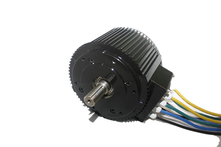 The kart's electric drive motor with its phase cables